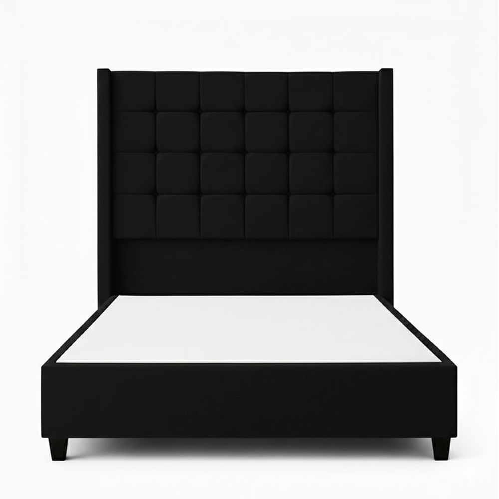 Cama Tapizada Confort Cubo Negro 2 Plazas