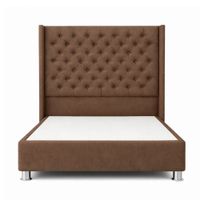 Cama Tapizada Confort Capitoné Cromo Marrón 1.5 Plz