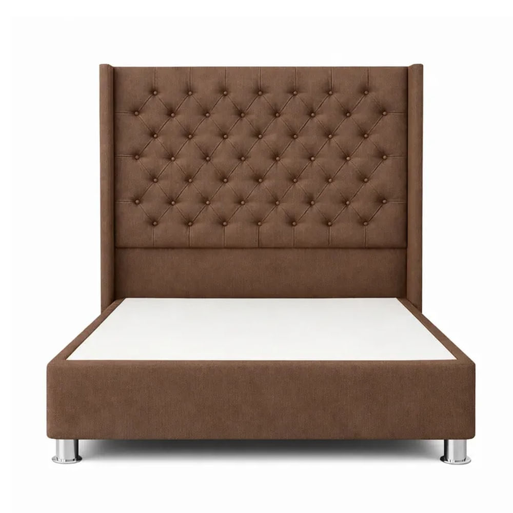 Cama Tapizada Confort Capitoné Cromo Marrón 1.5 Plz
