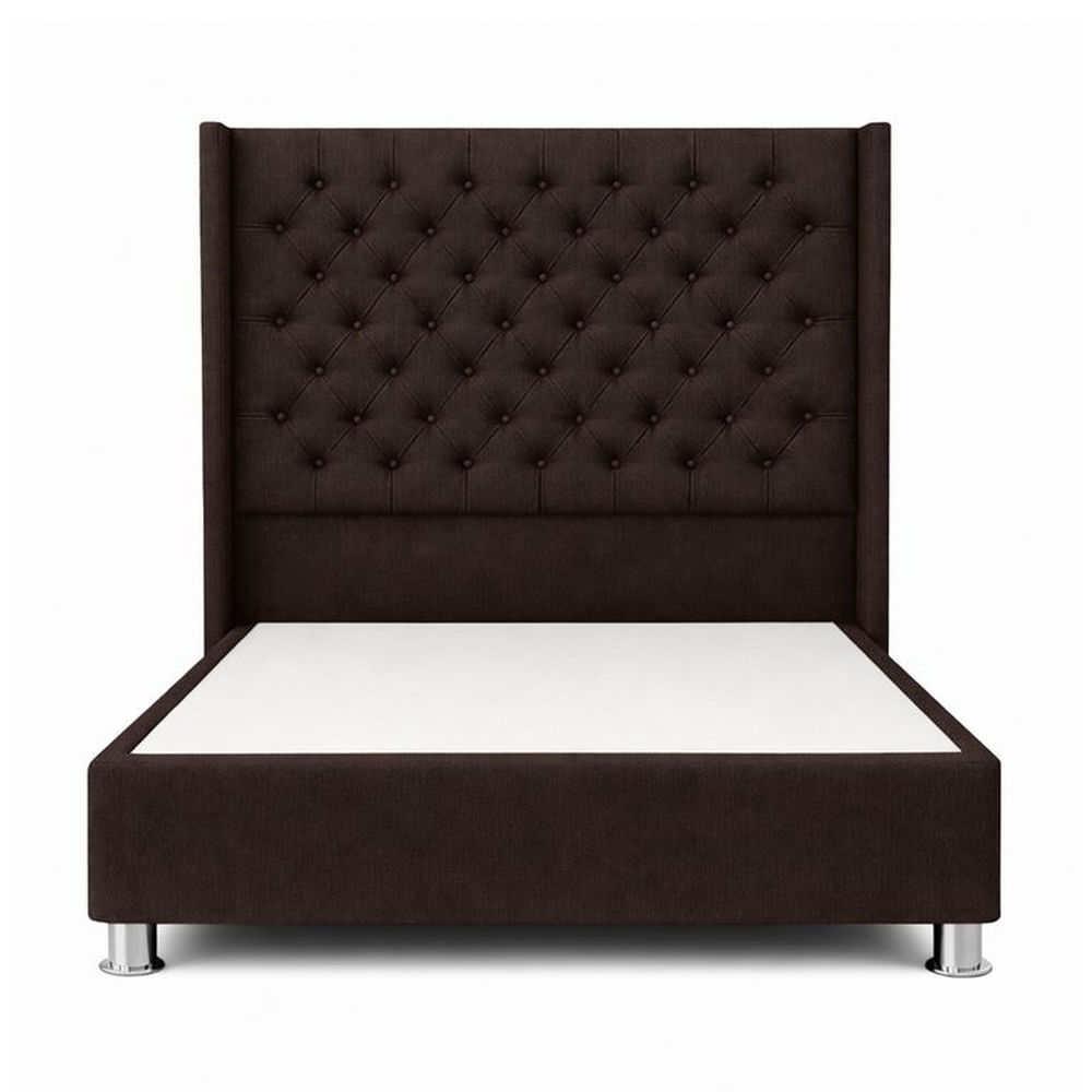 Cama Tapizada Confort Capitoné Cromo Chocolate 2 Plz