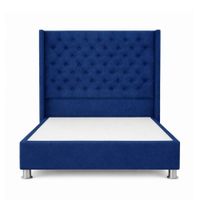 Cama Tapizada Confort Capitoné Cromo Azul 2 Plz