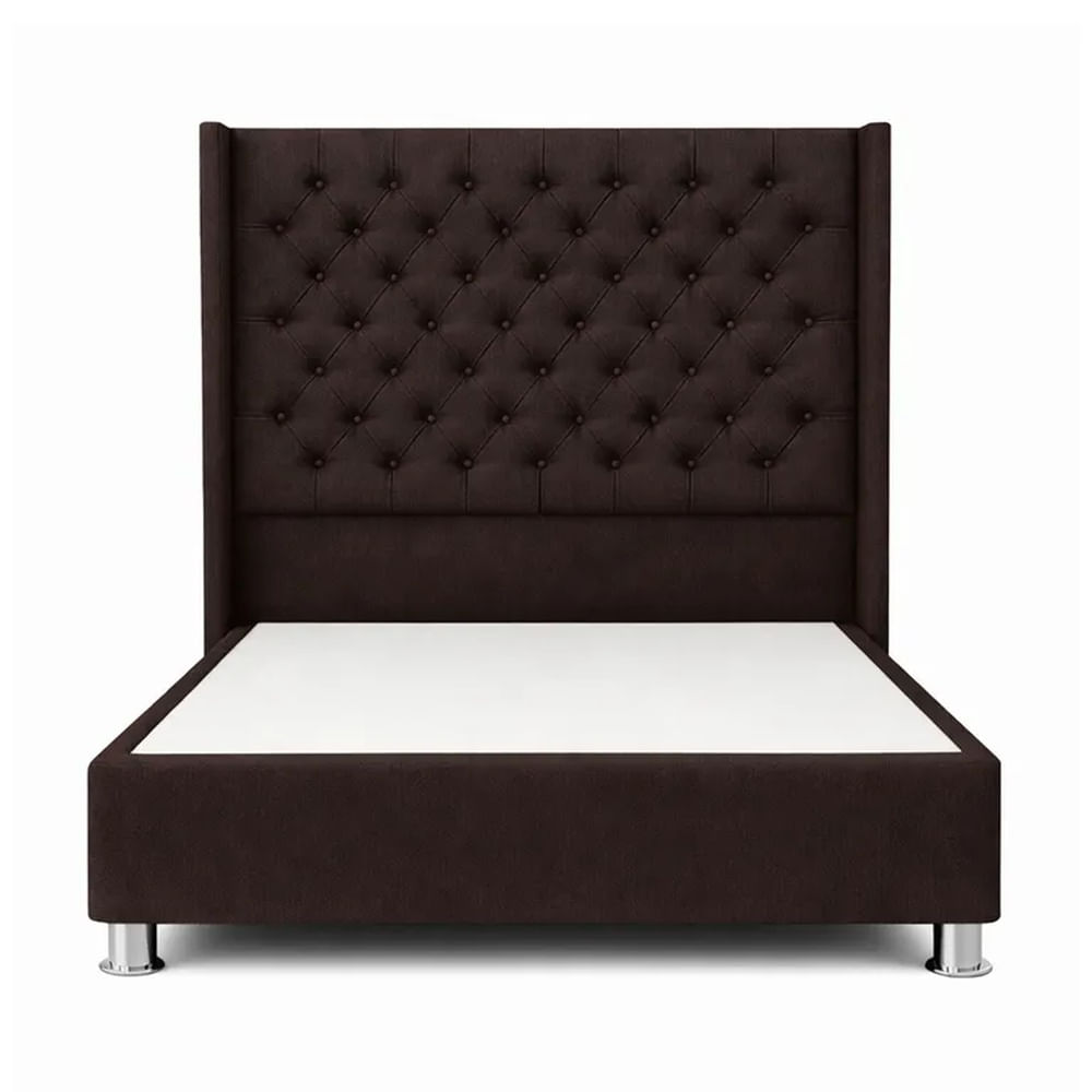 Cama Tapizada Confort Capitoné Cromo Chocolate 1.5 Plz