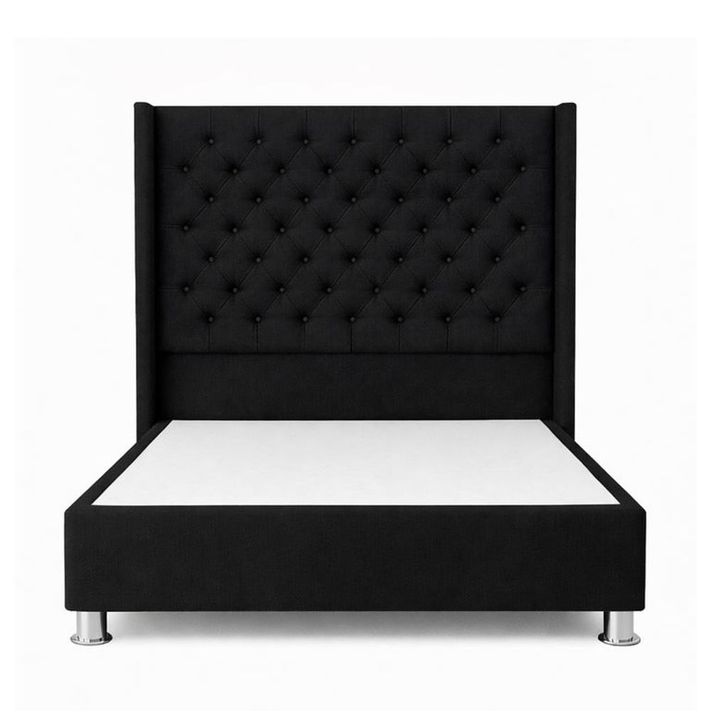 Cama Tapizada Confort Capitoné Cromo Negro 2 Plz