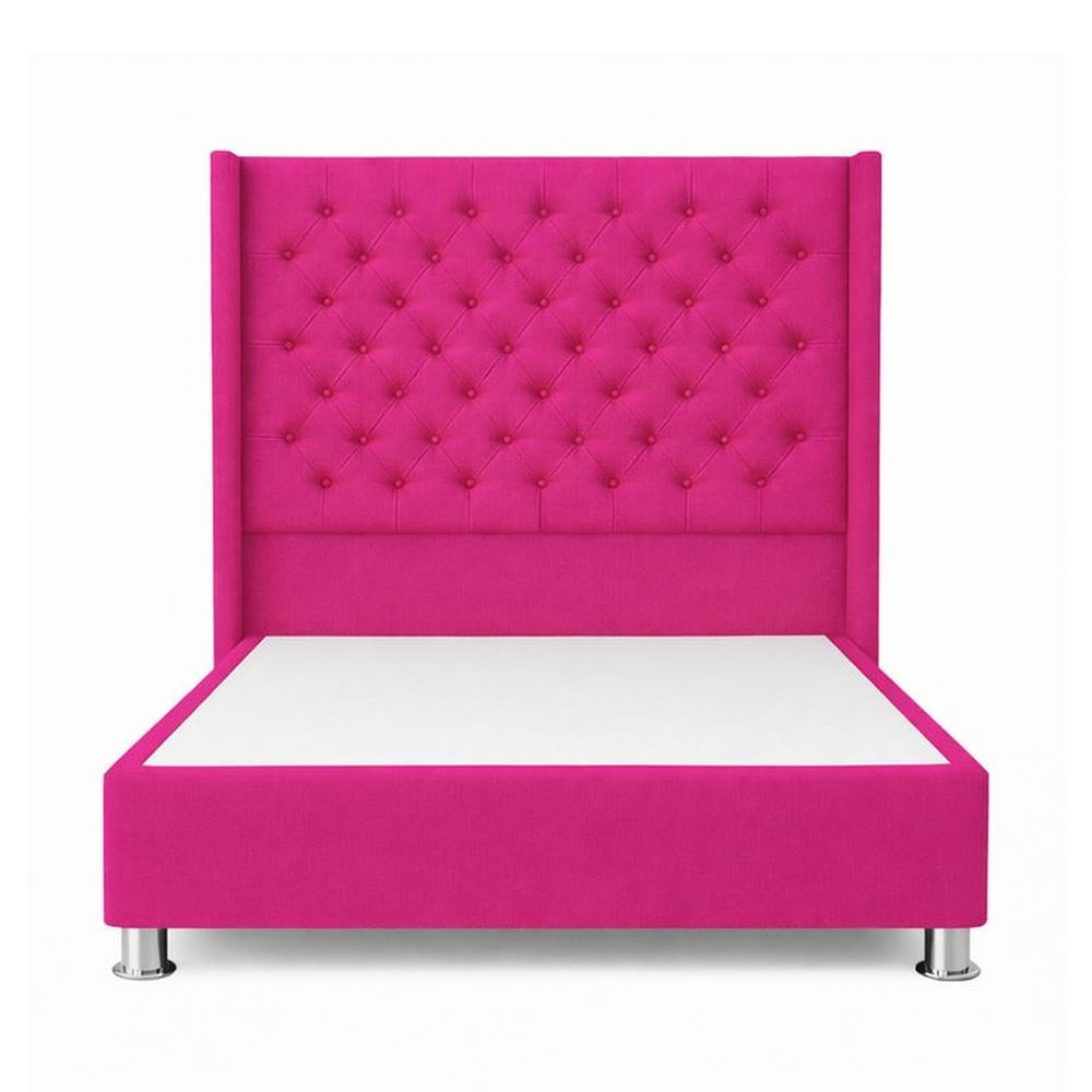 Cama Tapizada Confort Capitoné Cromo Fucsia 2 Plz