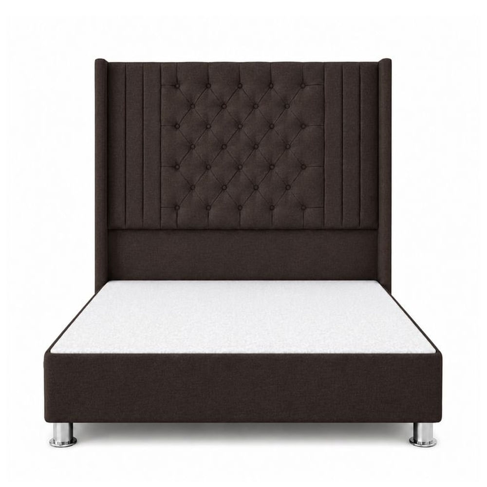 Cama Tapizada Confort Aurora Capitoné Cromo Chocolate 2 Plz