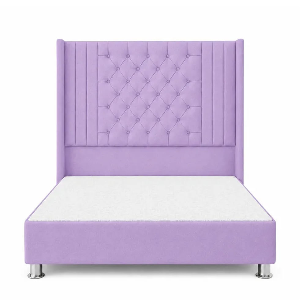 Cama Tapizada Confort Aurora Capitoné Cromo Lila 2 Plz