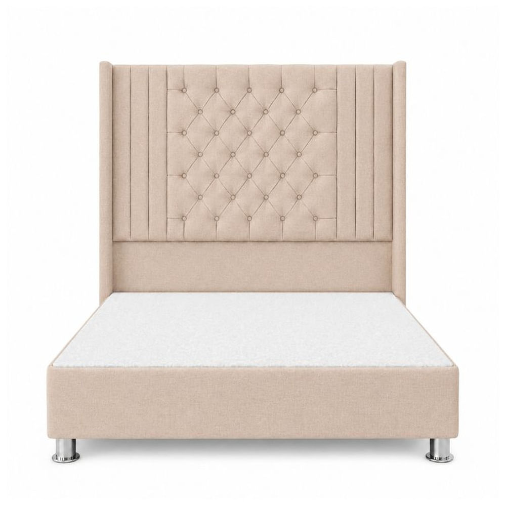 Cama Tapizada Confort Aurora Capitoné Cromo Beige 1.5 Plz