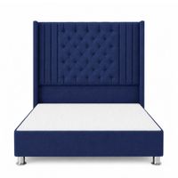 Cama Tapizada Confort Aurora Capitoné Cromo Azul 1.5 Plz