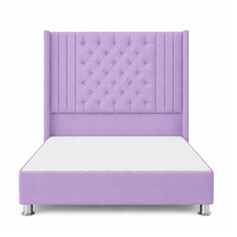 Cama Tapizada Confort Aurora Capitoné Cromo Lila 1.5 Plz