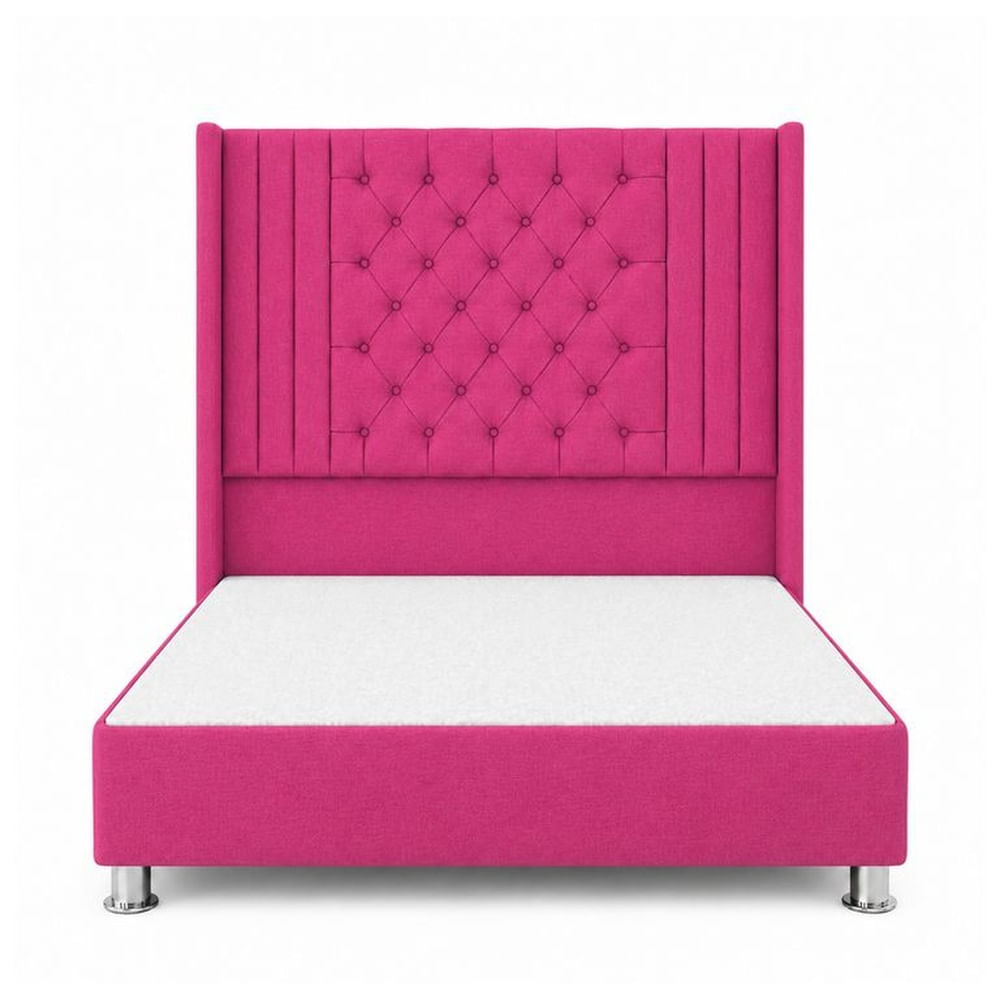 Cama Tapizada Confort Aurora Capitoné Cromo Fucsia 1.5 Plz