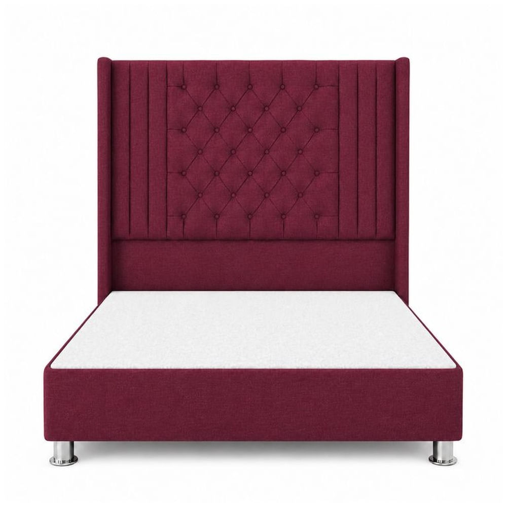 Cama Tapizada Confort Aurora Capitoné Cromo Guinda 1.5 Plz
