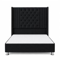 Cama Tapizada Confort Aurora Capitoné Cromo Negro 1.5 Plz
