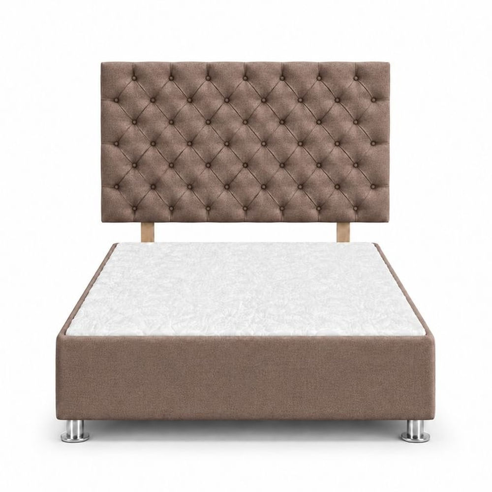 Cama Tapizada Aria Cromo Capitoné Marrón 1.5 Plz