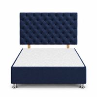 Cama Tapizada Aria Cromo Capitoné Azul 1.5 Plz