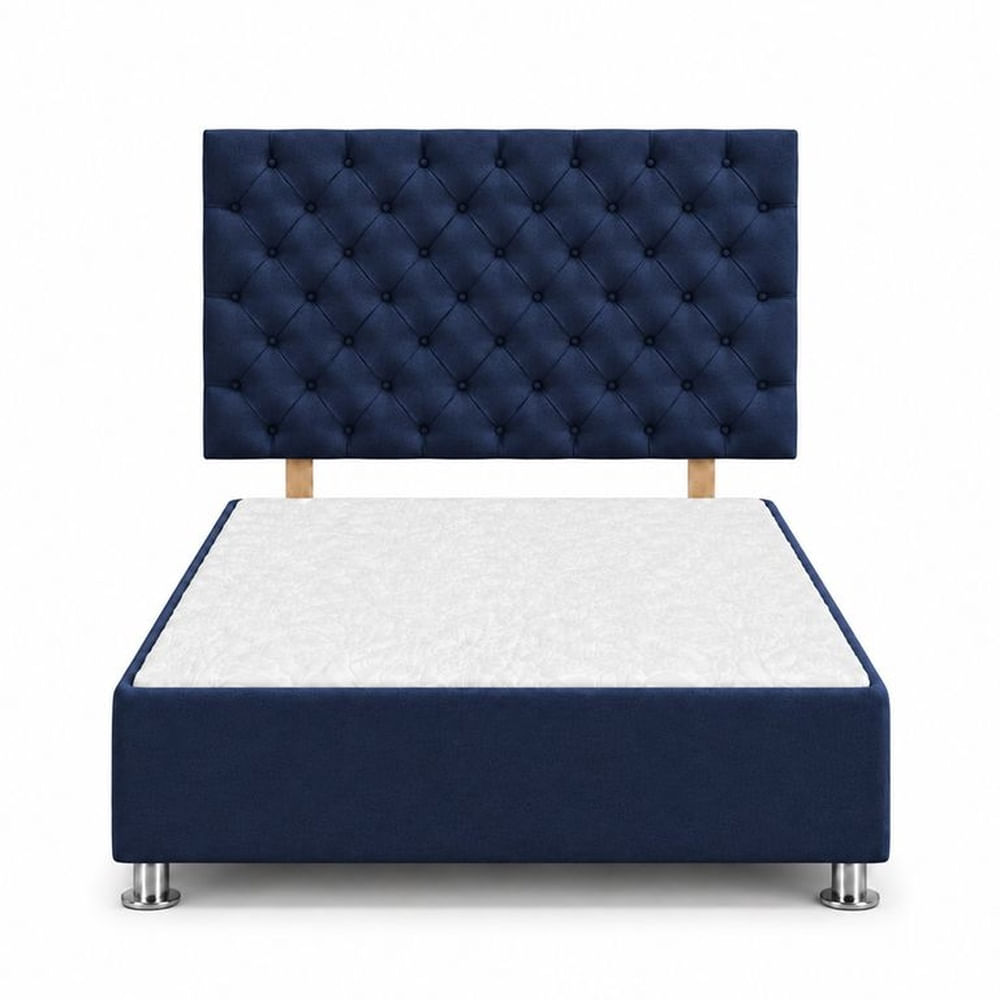 Cama Tapizada Aria Cromo Capitoné Azul 1.5 Plz