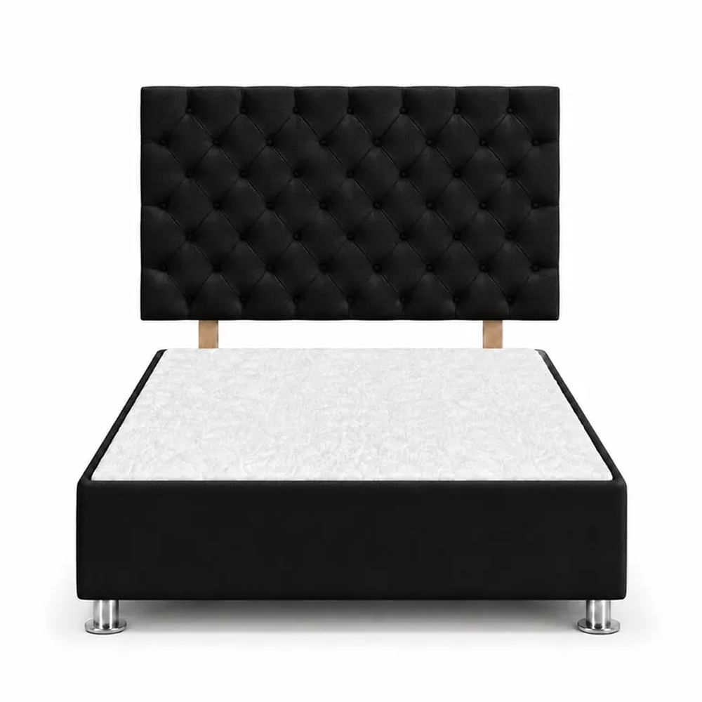 Cama Tapizada Aria Cromo Capitoné Negro 1.5 Plz