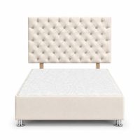 Cama Tapizada Aria Cromo Capitoné Ivory 2 Plazas