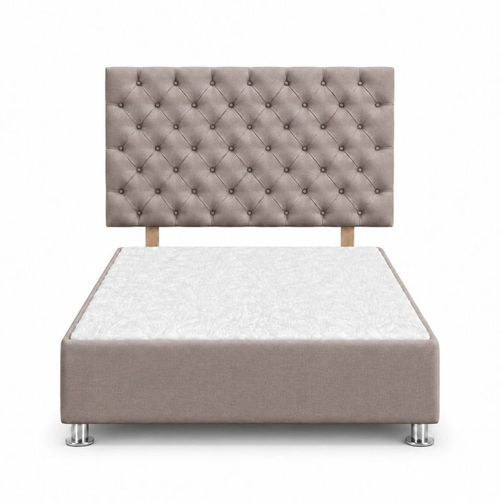 Cama Tapizada Aria Cromo Capitoné Tabaco 1.5 Plz