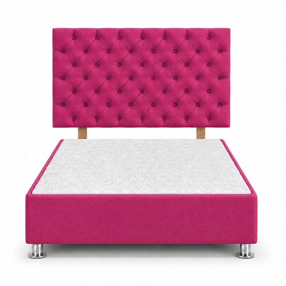 Cama Tapizada Aria Cromo Capitoné Fucsia 1.5 Plz