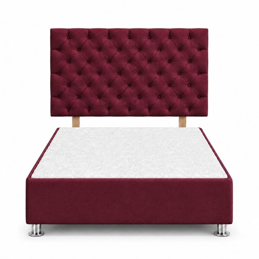 Cama Tapizada Aria Cromo Capitoné Guinda 2 Plazas