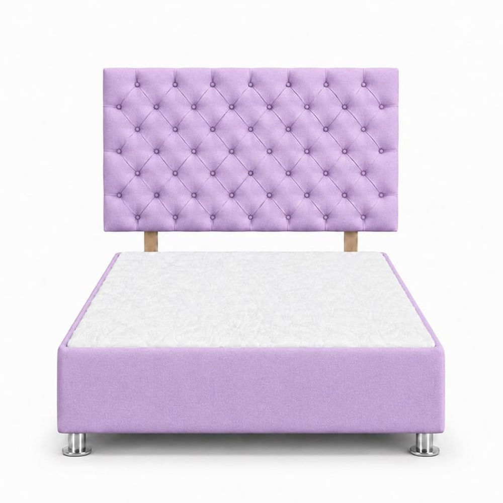 Cama Tapizada Aria Cromo Capitoné Lila 1.5 Plz