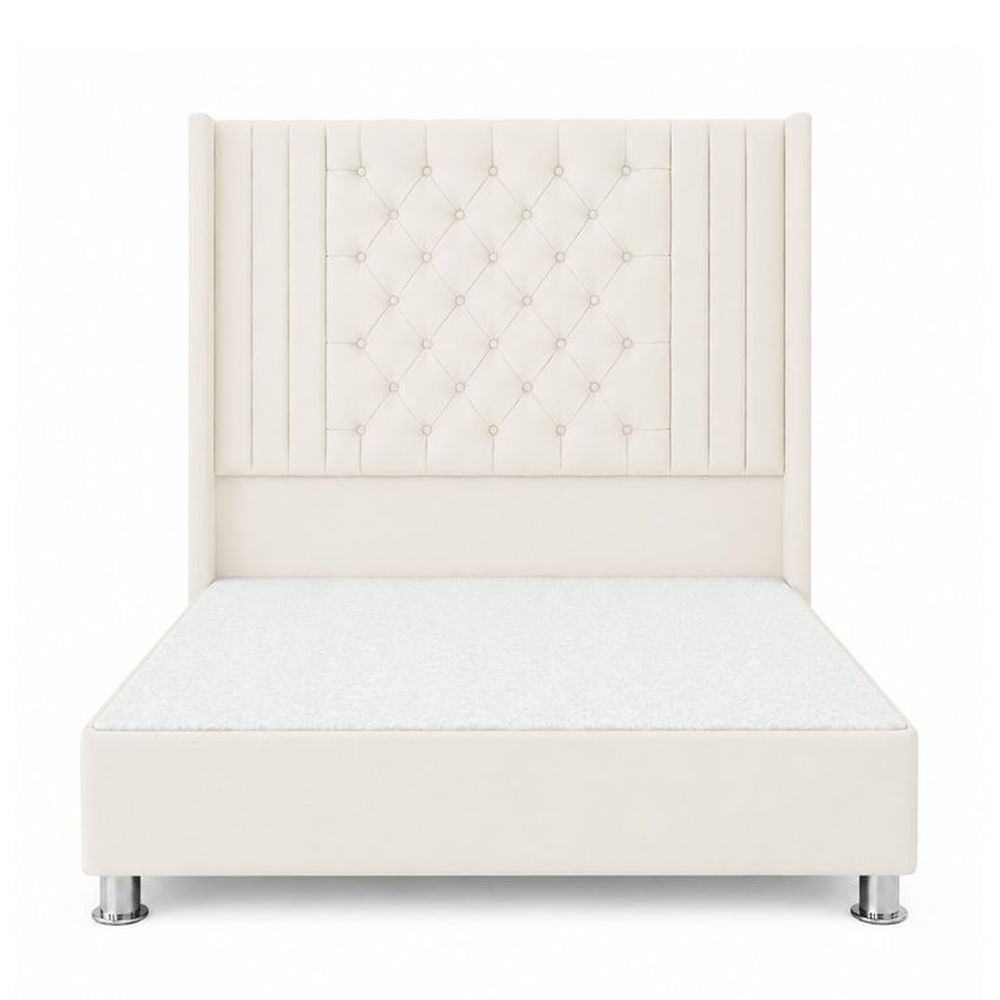 Cama Tapizada Confort Aurora Capitoné Cromo Ivory 2 Plz