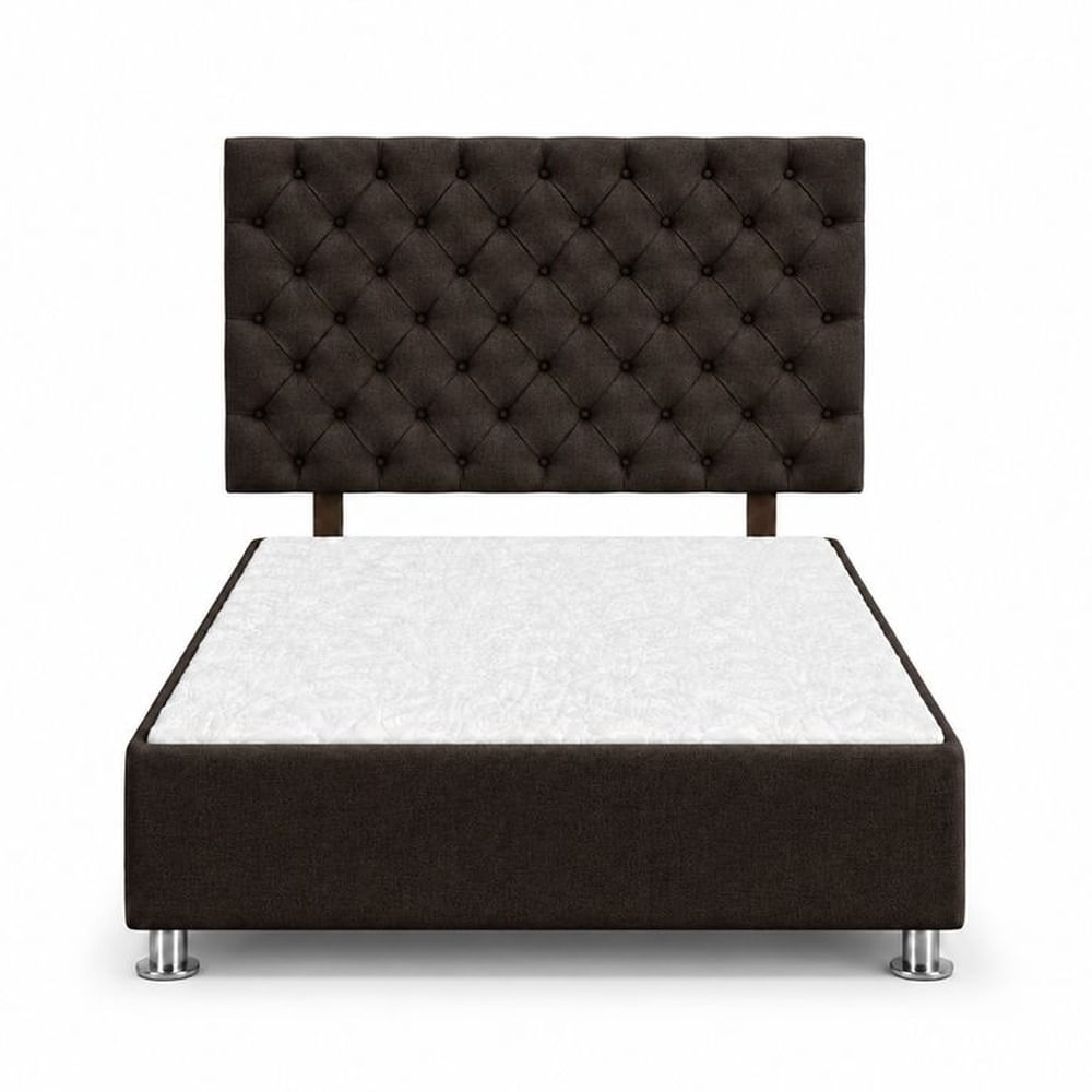 Cama Tapizada Aria Cromo Capitoné Chocolate 2 Plazas