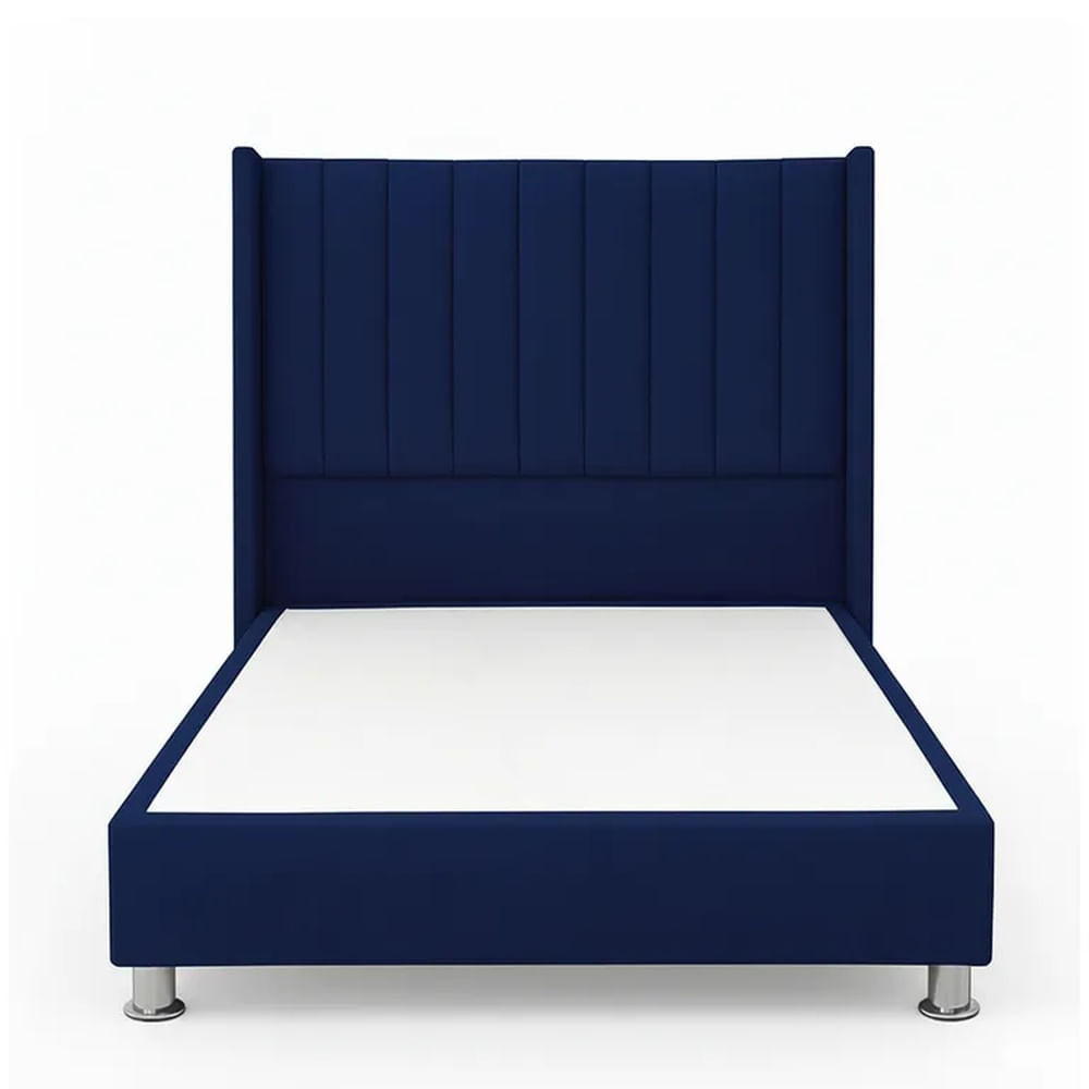 Cama Tapizada Confort Lineal Cromo Azul 1.5 Plz