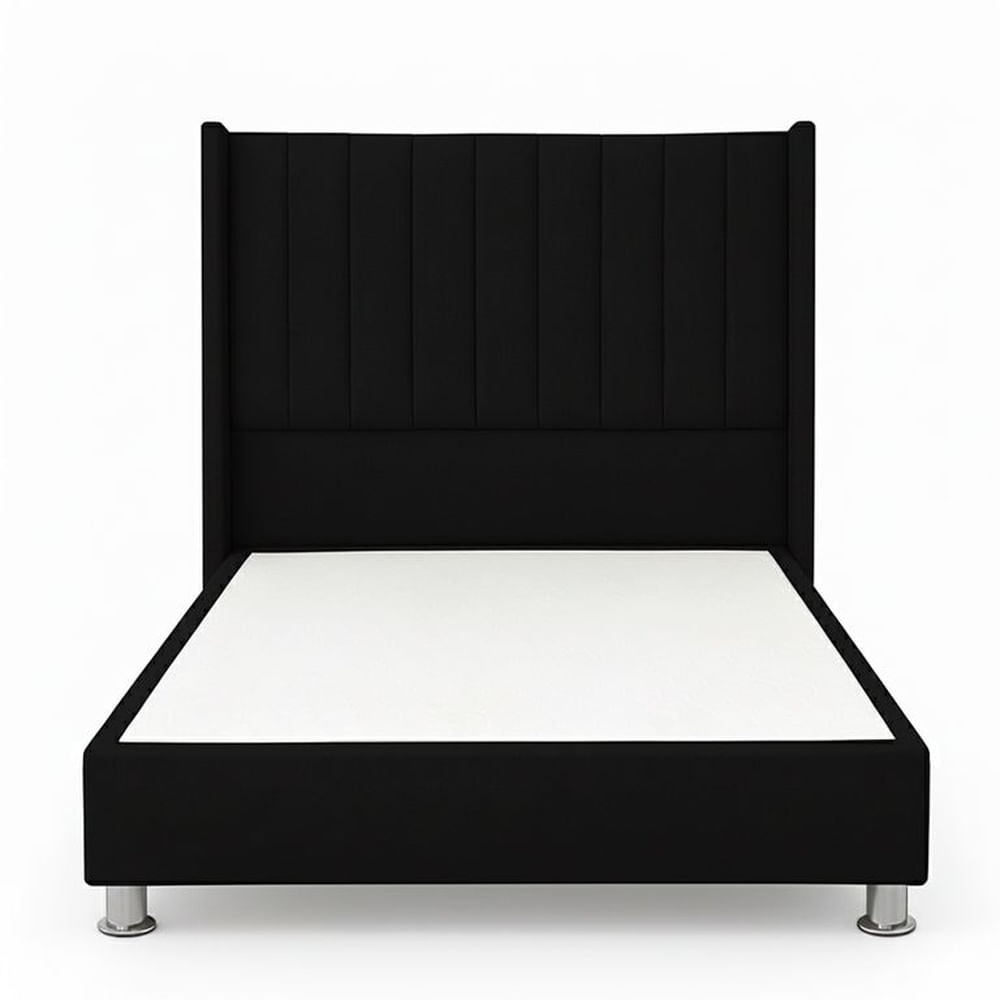 Cama Tapizada Confort Lineal Cromo Negro 1.5 Plz