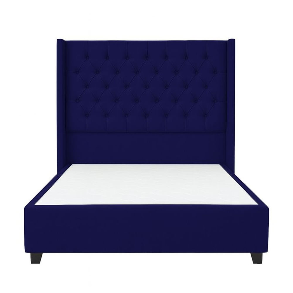 Cama Tapizada Confort Capitoné Azul 1.5 Plz