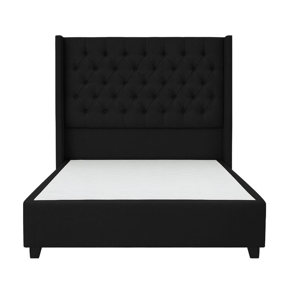 Cama Tapizada Confort Capitoné Negro 2 Plazas