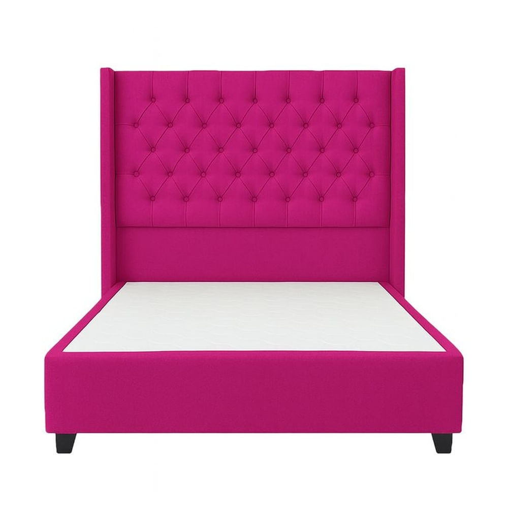 Cama Tapizada Confort Capitoné Fucsia 2 Plazas
