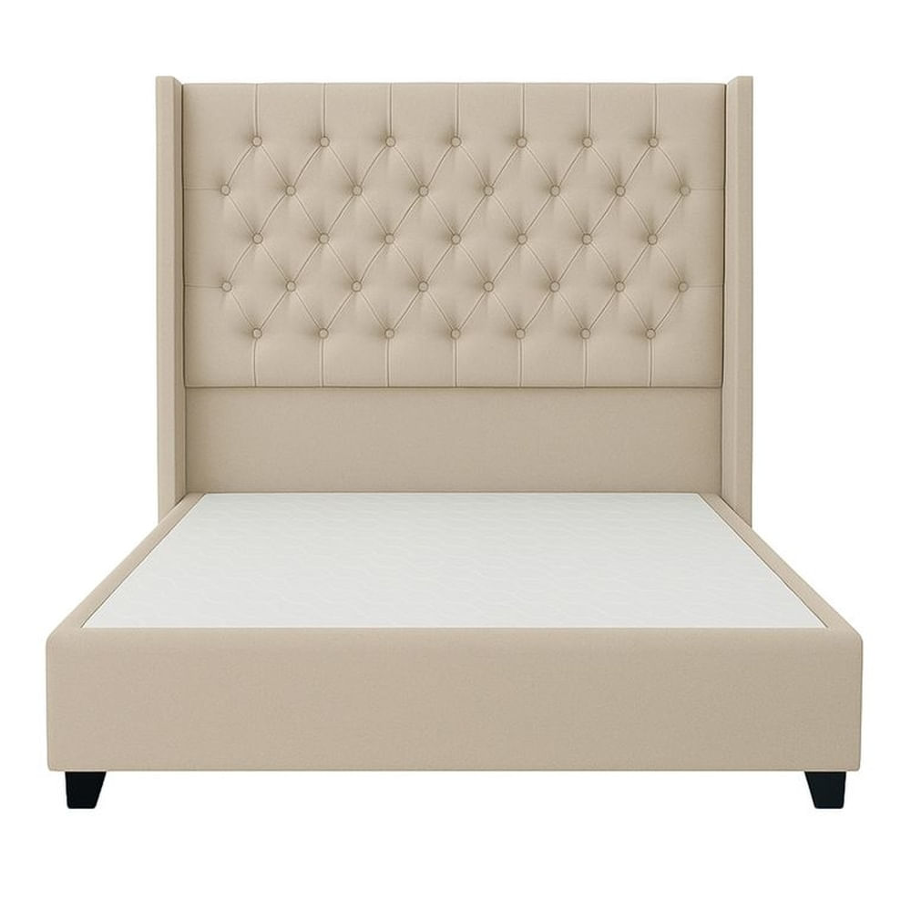 Cama Tapizada Confort Capitoné Beige 2 Plazas