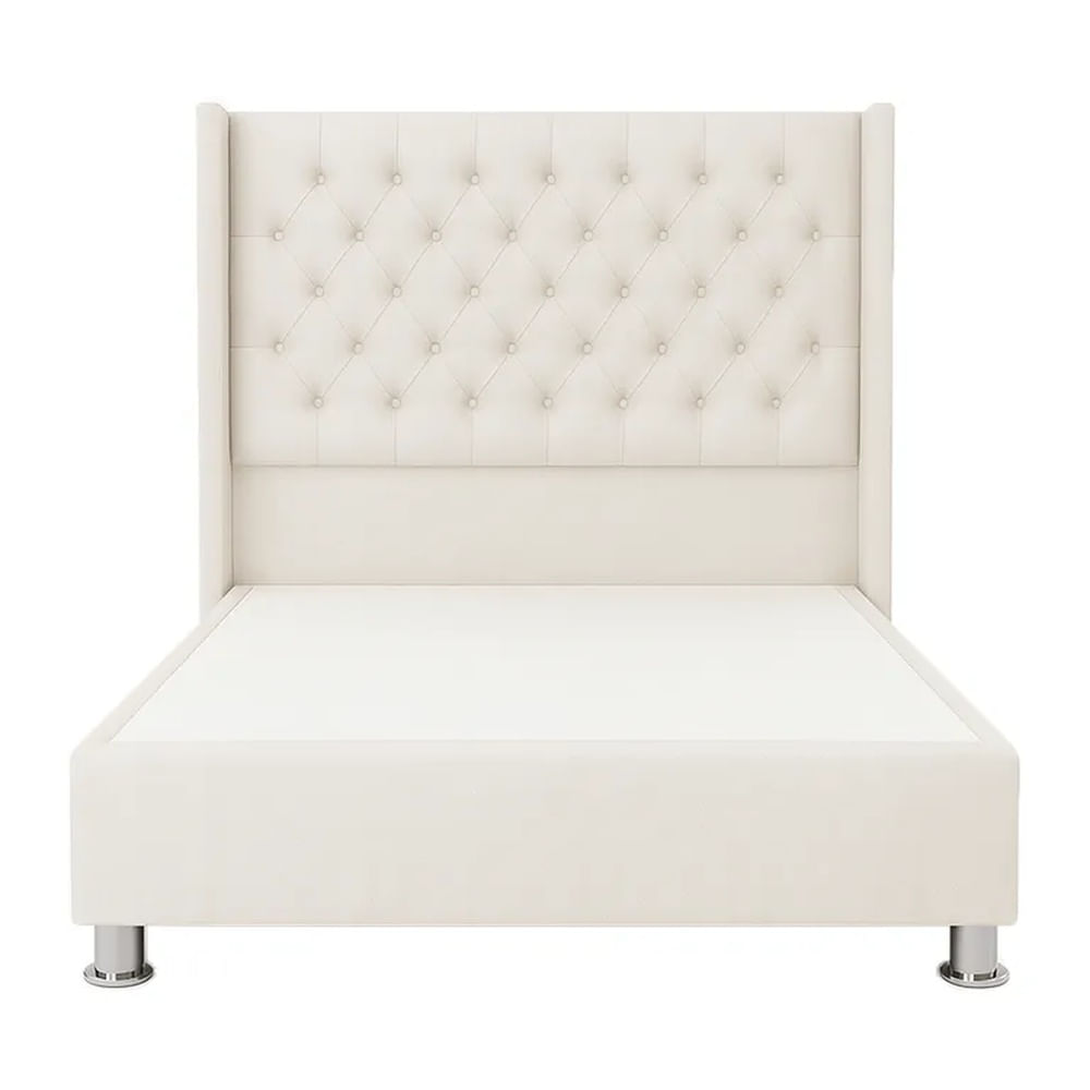 Cama Tapizada Confort Capitoné Cromo Ivory 1.5 Plz