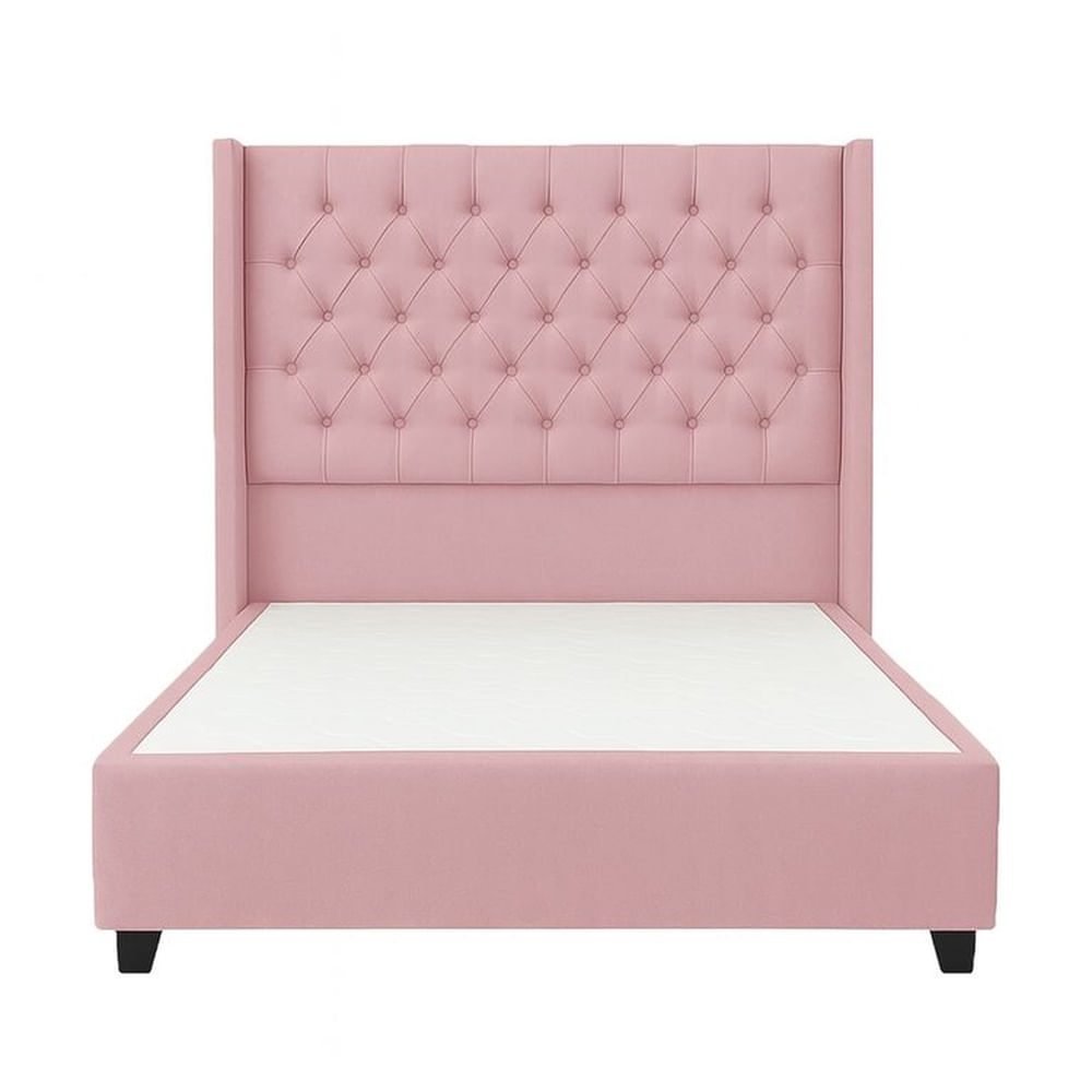 Cama Tapizada Confort Capitoné Rosado 1.5 Plz