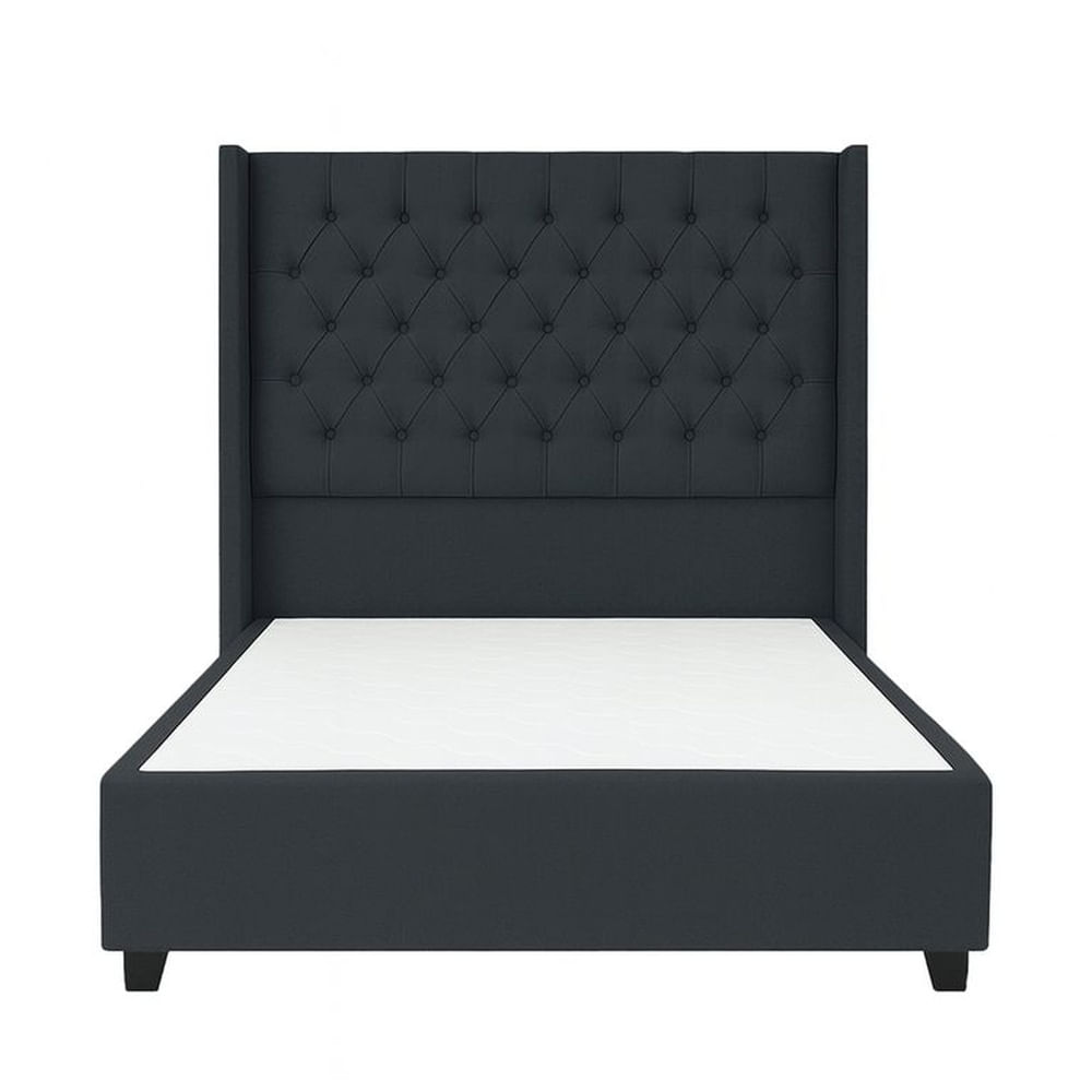 Cama Tapizada Confort Capitoné Gris Oscuro 2 Plazas