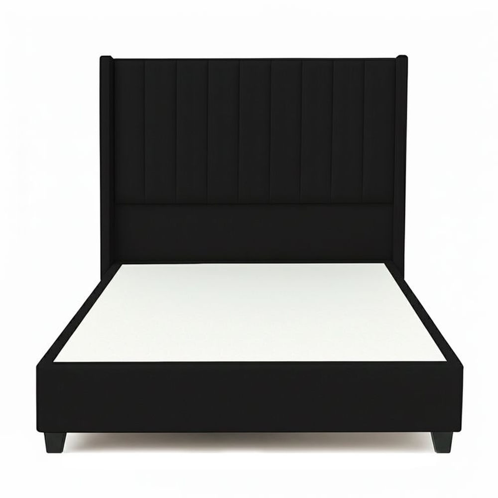 Cama Tapizada Confort Lineal Negro 2 Plazas
