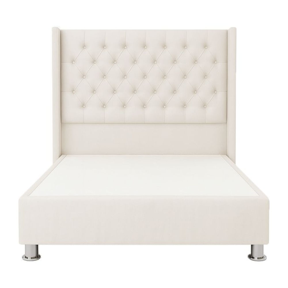 Cama Tapizada Confort Capitoné Cromo Ivory 2 Plz