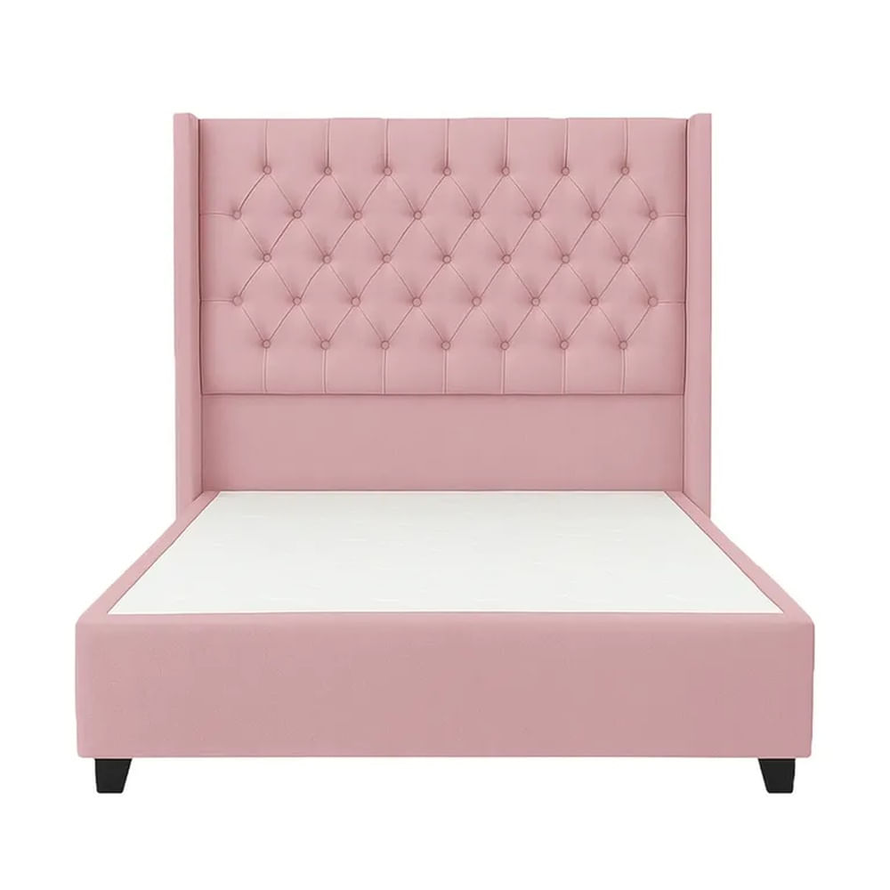Cama Tapizada Confort Capitoné Rosado 2 Plazas