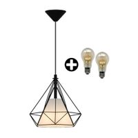 COMBO Orange: Lámpara Colgante Trendy Diamante E27 Negro + Pack X 2 Foco LED Bulbo Ambar 5.5W Luz Cálida