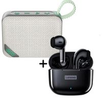 Combo Parlante QCY SP2 Marrón 5W  Audífonos Lenovo LP40 Pro Negro