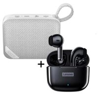 Combo Parlante QCY SP2 Gris 5W - Audífonos Lenovo LP40 Pro Negro