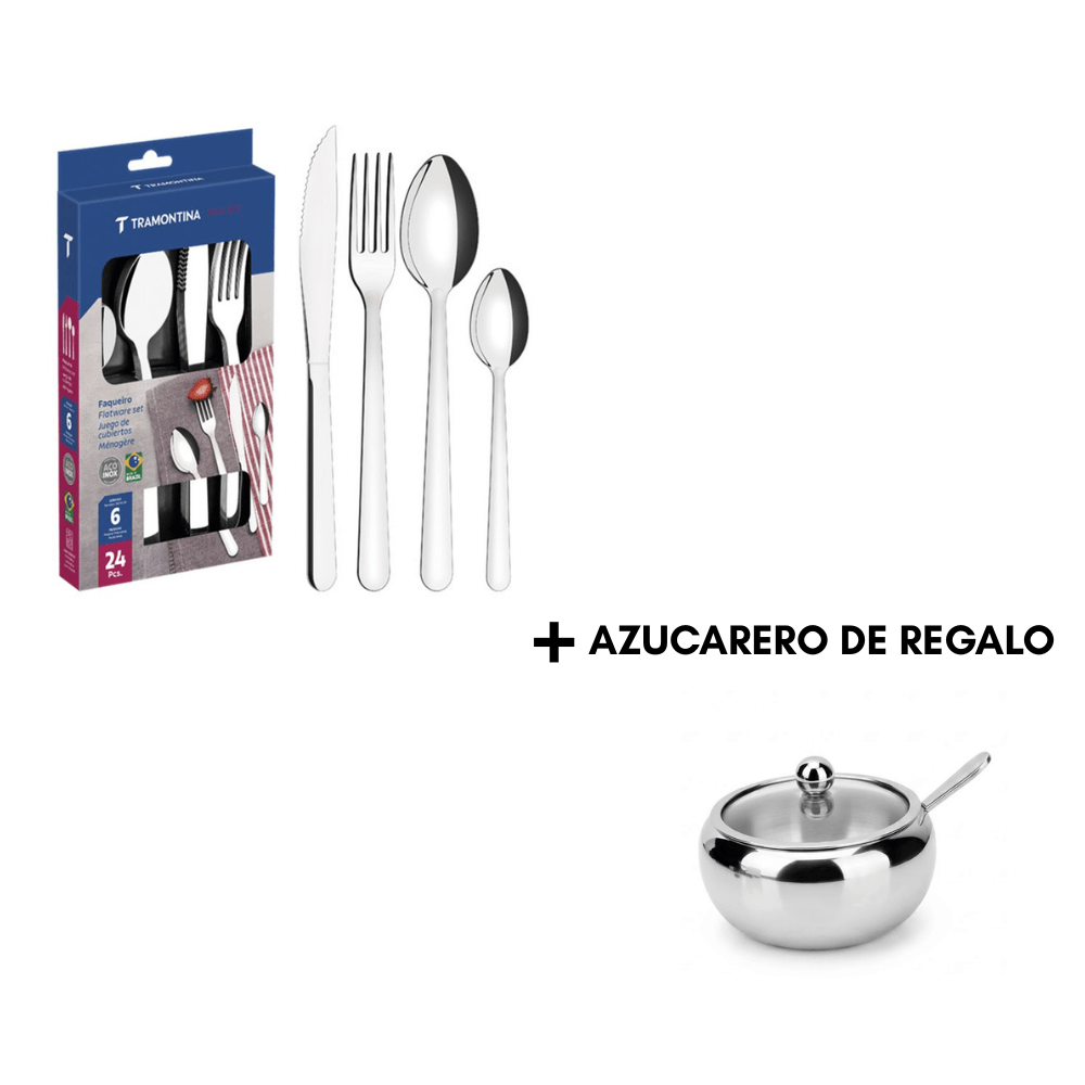 SET. Cubiertos TRAMONTINA x24 PZ Ace.Inox.  regalo