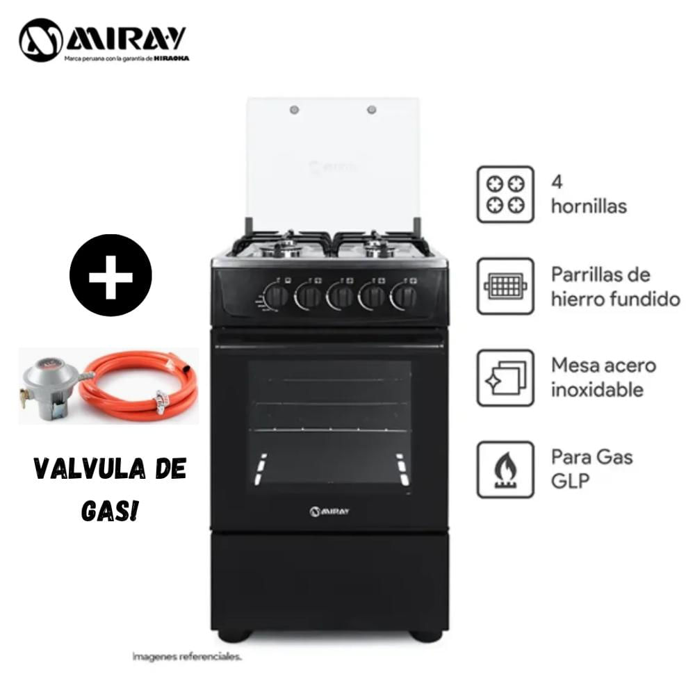 COCINA A GAS MIRAY ANIS PLUS GLP 4 HORNILLAS con VÁLVULA DE GAS