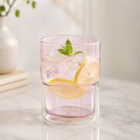 6 Vasos Doble Pared Rosado 350 ml Para Bebidas Frias y Calientes