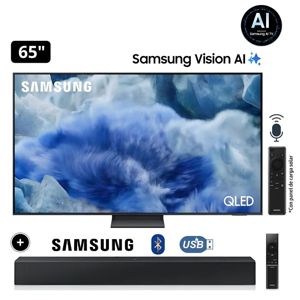 TELEVISOR SAMSUNG QLED 65 4K UHD Q8F Vision AI Smart TV QN65Q8FAAGXPE - Soundbar HW-B400