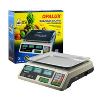 Balanza Electrónica Comercial 40kg Acero Inoxidable LCD Doble Opalux OP-208C-WH Blanco