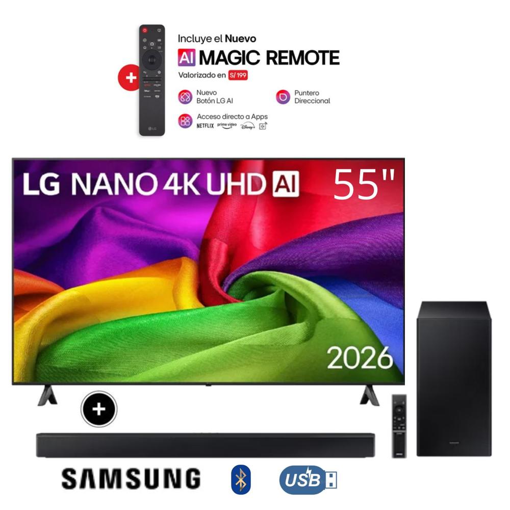 Televisor LG 55"" NANO 4K UHD AI Smart TV 55NU800BPSB + Soundbar HW-B450F