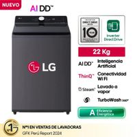 Lavadora 22Kg AI DD Carga Superior Negro Plateado LG WT22EGTXS