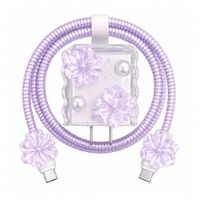 CASE PROTECTOR CON FLORES MORADAS PARA CARGADOR IPHONE